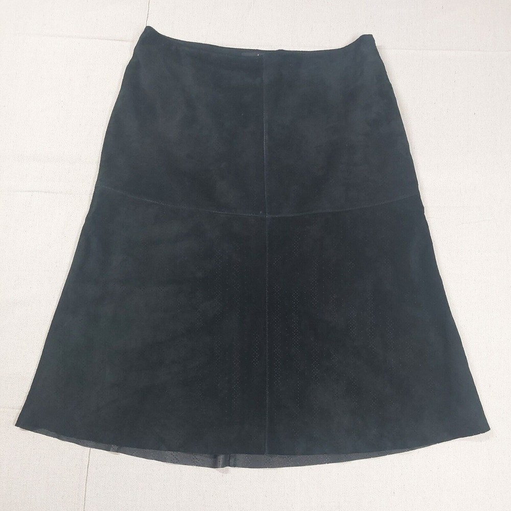 Mark Alan Leather Skirt Size Small Black Lined Perforated Suede Leather